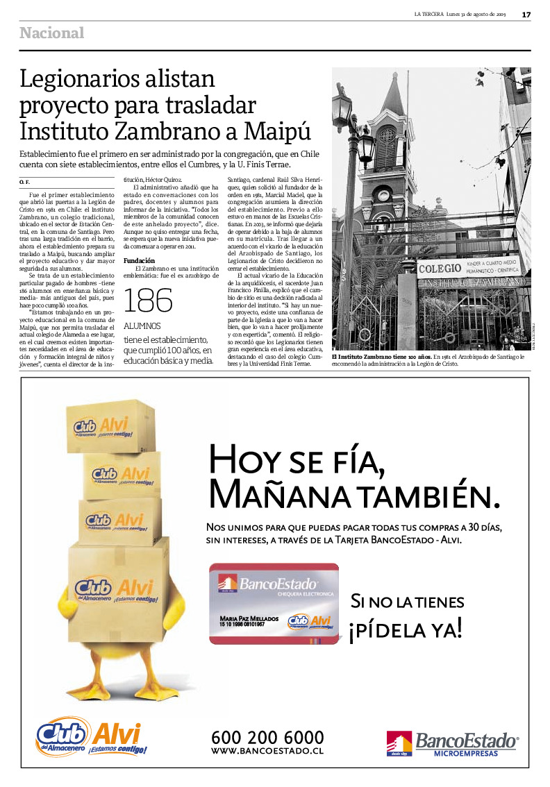 egionarios alistan proyecto para trasladar Instituto Zambrano a Maipú